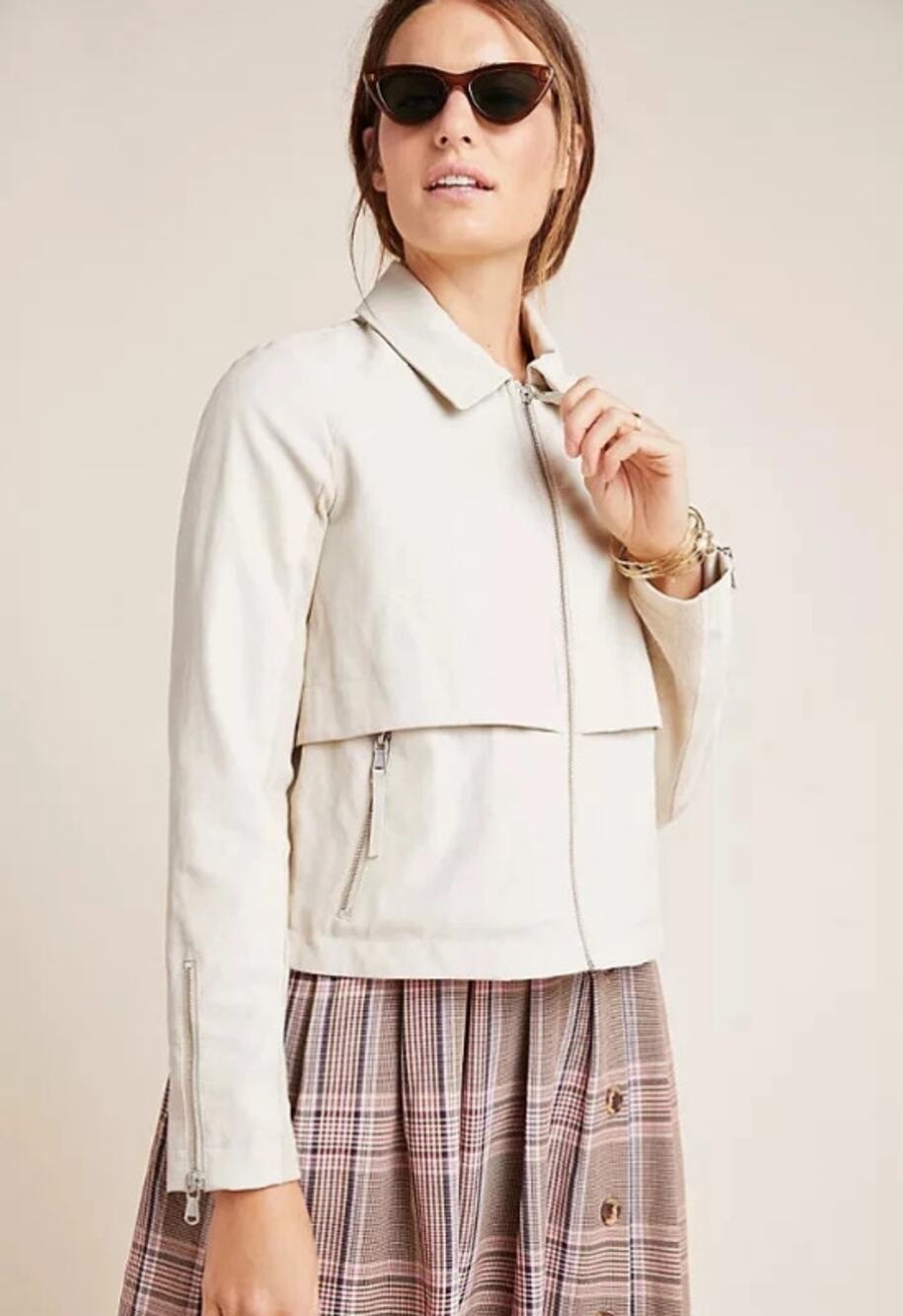 BY ANTHROPOLOGIE Marcail Faux Leather Anorak Jacket Beige Long Sleeve Women's S